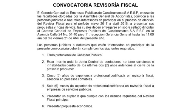 Convocatoria Revisoría Fiscal