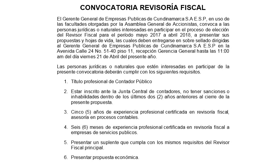 Convocatoria Revisoría Fiscal