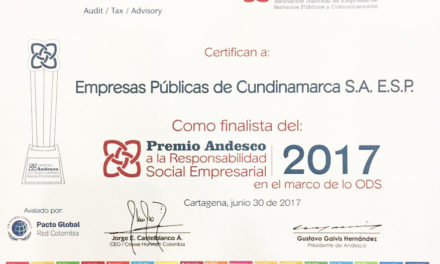 EMPRESAS PÚBLICAS DE CUNDINAMARCA S. A. – ESP- EPC GALARDONADADA COMO FINALISTA  EN EL PREMIO ANDESCO 2017 EN LA CATEGORIA “EMPRESA PEQUEÑA DE SERVICIOS PÚBLICOS Y COMUNICACIONES”