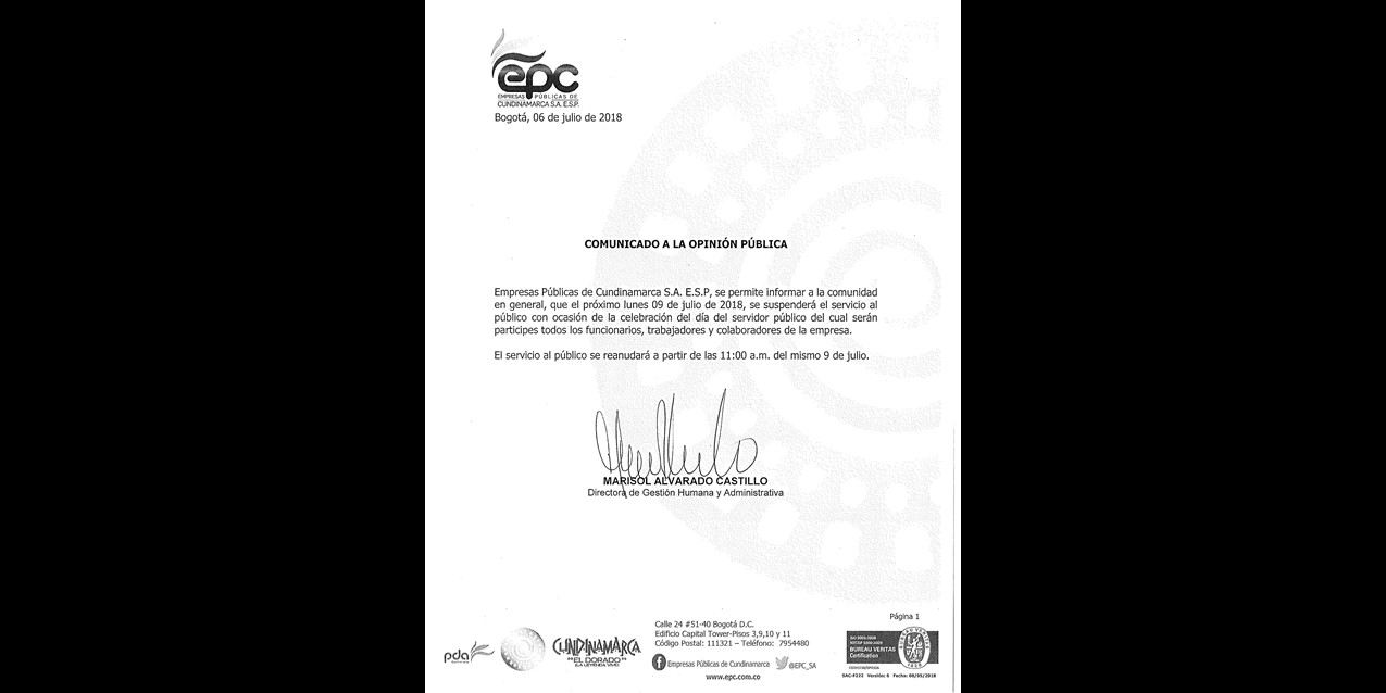 COMUNICADO A LA OPINIÓN PÚBLICA