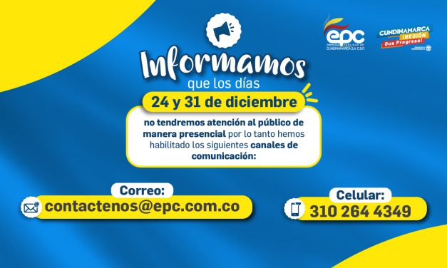 Informamos que los días 24 y 31 de diciembre no tendremos atención al público de manera presencial